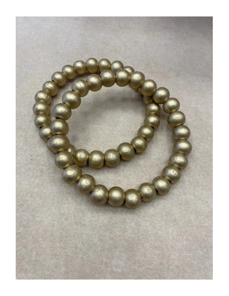 Gold Ahşap Boncuklu Yuvarlak Çanta Sapi