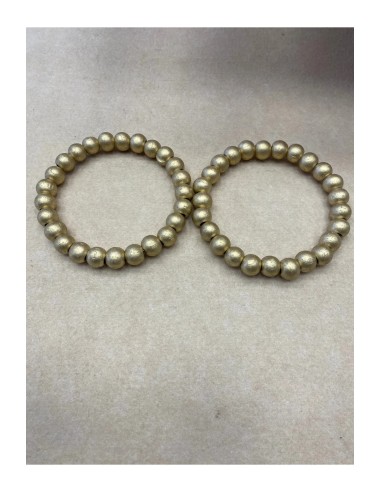 Gold Ahşap Boncuklu Yuvarlak Çanta Sapi