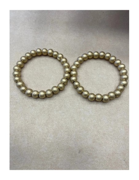 Gold Ahşap Boncuklu Yuvarlak Çanta Sapi